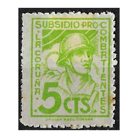 Viñeta. Subsidio Pro Combatiente. La Coruña. 5 Céntimos (Nuevo, con señal de fijasellos)