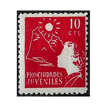 Viñeta. Pro Ciudades Juveniles. 10 Céntimos (Nuevo, con señal de fijasellos)