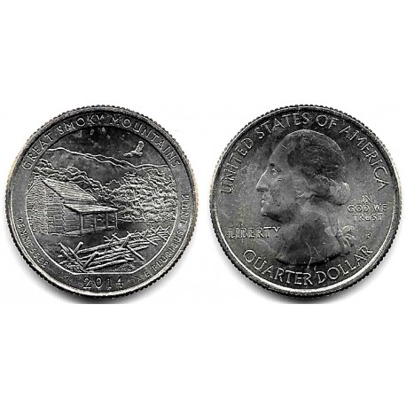 Estados Unidos de América. 2014(P). Quarter Dollar (SC) Great Smoky Mountains