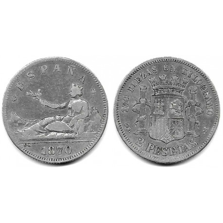 Gobierno Provisional. 1870*(18-70). 2 Pesetas (BC) (Plata) Ceca de Madrid DE-M