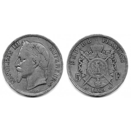 (799.2) Francia. 1869BB. 5 Francs (MBC) (Plata)