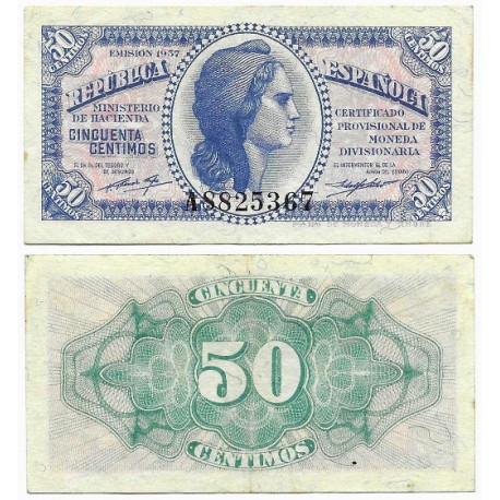 España (II República). 1937. 50 Céntimos (MBC+) Serie A
