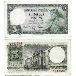 Estado Español. 1954. 5 Pesetas (MBC-) Sin Serie, Leves Manchas