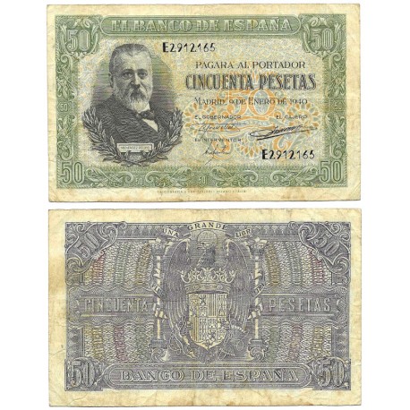 Estado Español. 1940. 50 Pesetas (BC) Serie E, Leves Manchas