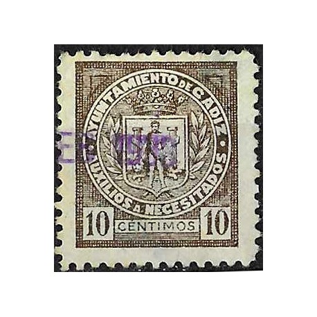 Viñeta. Auxilio a Necesitados. Cádiz. 10 Céntimos (Usado)