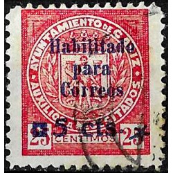 Viñeta. Auxilio de Necesitados. Cádiz. Habilitado 5 Céntimos (Usado)