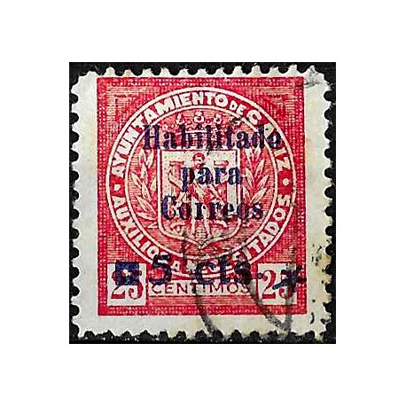 Viñeta. Auxilio de Necesitados. Cádiz. Habilitado 5 Céntimos (Usado)