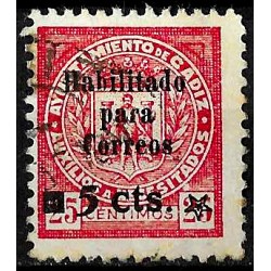 Viñeta. Auxilio a Necesitados. Cádiz. Habilitado 5 Céntimos (Usado)