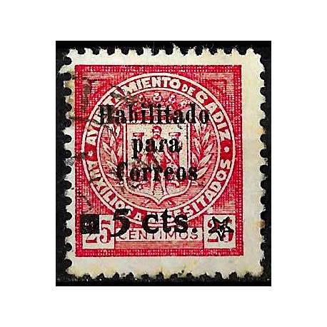 Viñeta. Auxilio a Necesitados. Cádiz. Habilitado 5 Céntimos (Usado)