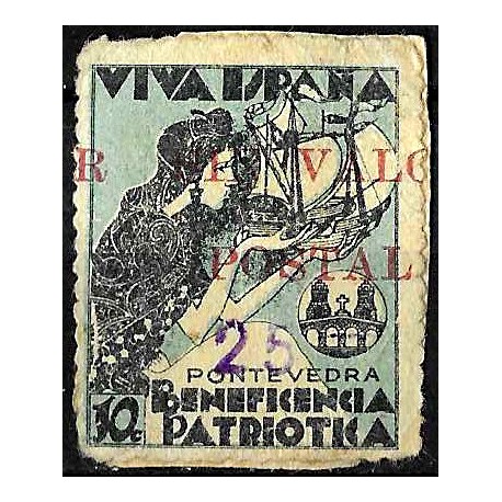 Viñeta. Beneficencia Patriotica. Pontevedra. 10 Céntimos (Usado)