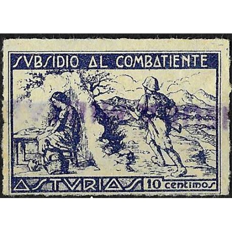 Viñeta. Subsidio al Combatiente. Asturias. 10 Céntimos (Usado)