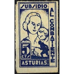 Viñeta. Subsidio al Combatiente. Asturias. 5 Céntimos (Usado)