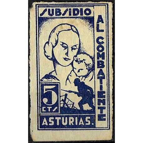 Viñeta. Subsidio al Combatiente. Asturias. 5 Céntimos (Usado)