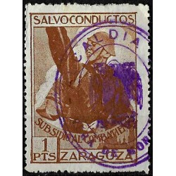 Viñeta. Salvoconductos. Subsidio al Combatiente. Zaragoza. 1 Peseta (Usado)
