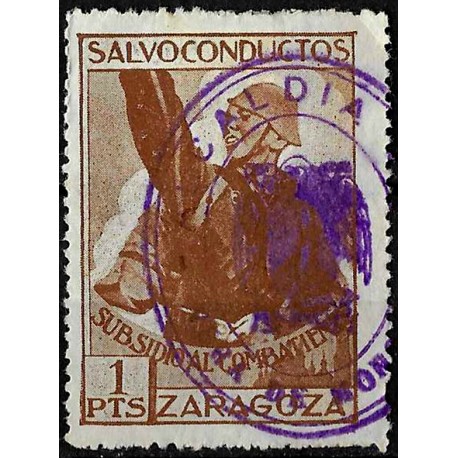 Viñeta. Salvoconductos. Subsidio al Combatiente. Zaragoza. 1 Peseta (Usado)
