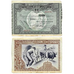 España (II República). 1937. 100 Pesetas (MBC-) Sin Serie, Banco de Vizcaya