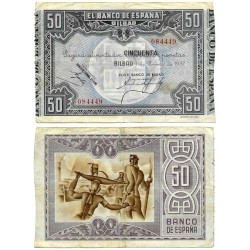 España (II República). 1937. 50 Pesetas (MBC-) Sin Serie, Banco de Bilbao