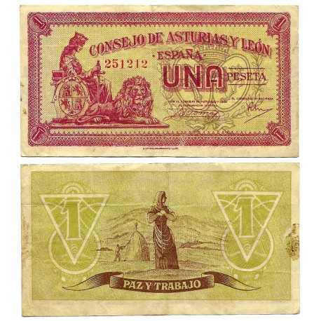 Consejo de Asturias y León. 1936. 1 Peseta (BC+) Manchas