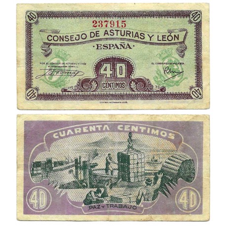 Consejo de Asturias y León. 1936. 40 Céntimos (MBC-)