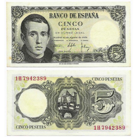 Estado Español. 1951. 5 Pesetas (EBC) Serie 1H, Leve Mancha
