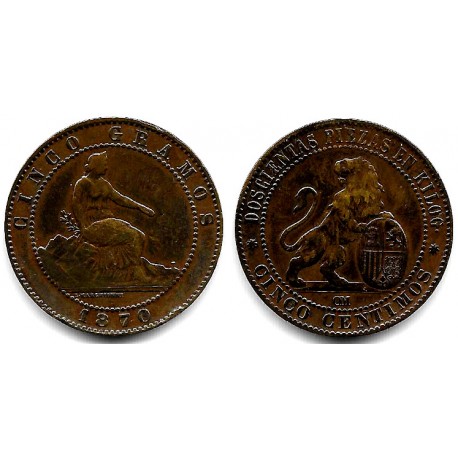 Gobierno Provisional. 1870. 5 Céntimos (MBC/MBC+) Ceca de Barcelona OM