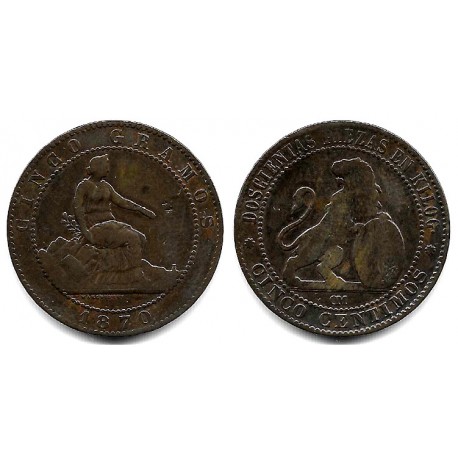 Gobierno Provisional. 1870. 5 Céntimos (BC) Ceca de Barcelona OM