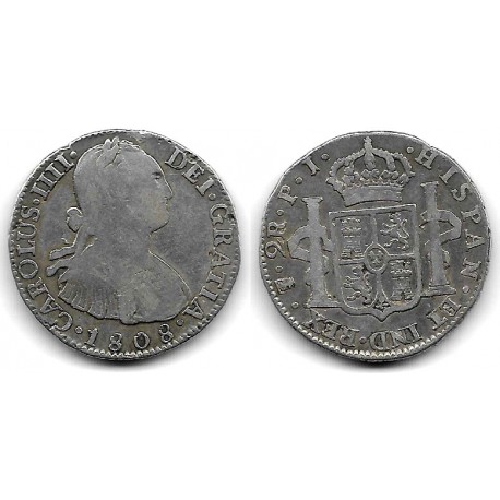 Carlos IV. 1808. 2 Reales (MBC-) (Plata) Ceca de Potosí PJ