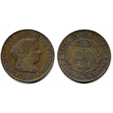 Isabel II. 1868. 5 Céntimos de Escudo (BC+) Ceca de Barcelona OM