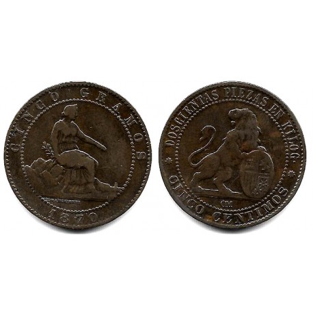 Gobierno Provisional. 1870. 5 Céntimos (MBC/MBC-) Ceca de Barcelona OM