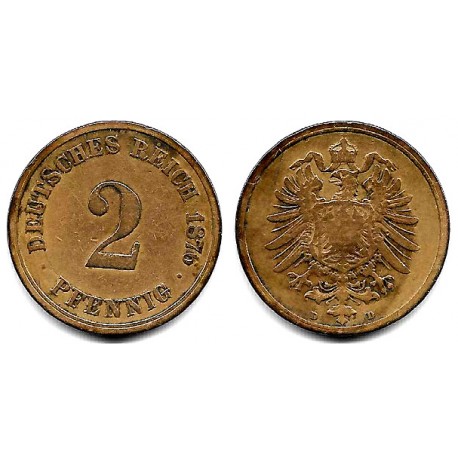 (2) Imperio Alemán. 1876(D). 2 Pfennig (BC+)