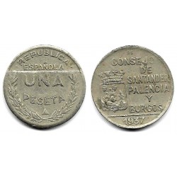 Consejo de Santander, Palencia y Burgos. 1937. 1 Peseta (MBC)