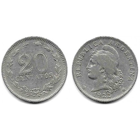 (36) Argentina. 1922. 20 Centavos (BC+)