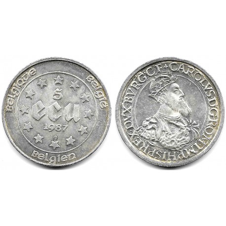 (166) Bélgica. 1987. 5 Ecu (EBC+) (Plata)