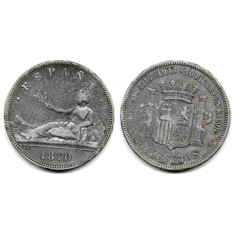 Gobierno Provisional. 1870*(---70). 5 Pesetas (BC) (Plata) Ceca de Madrid SN-M