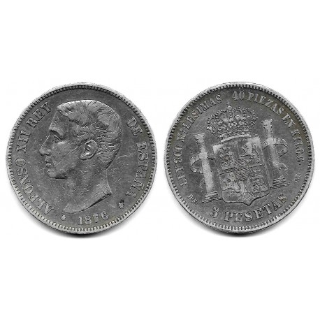 Alfonso XII. 1876*(---76). 5 Pesetas (BC) (Plata) Ceca de Madrid DE-M