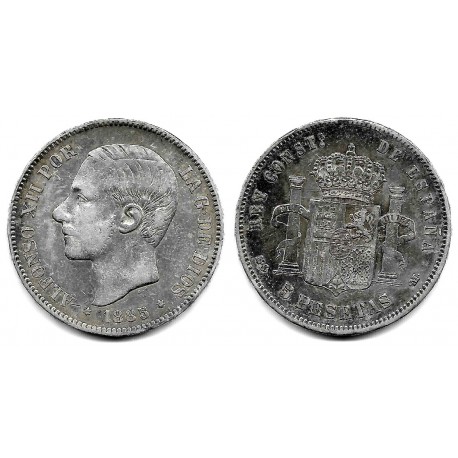 Alfonso XII. 1885*(18-87). 5 Pesetas (BC/BC+) (Plata) Ceca de Madrid MS-M