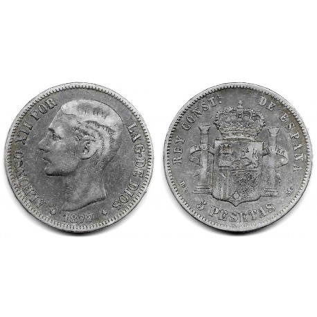 Alfonso XII. 1877*(-----). 5 Pesetas (BC) (Plata) Ceca de Madrid DE-M