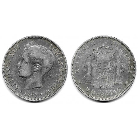 Alfonso XIII. 1897*(18-97). 5 Pesetas (BC) (Plata) Ceca de Madrid SG-V