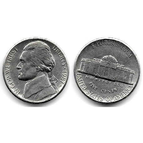 (A192) Estados Unidos de América. 1987(P). 5 Cents (MBC+)