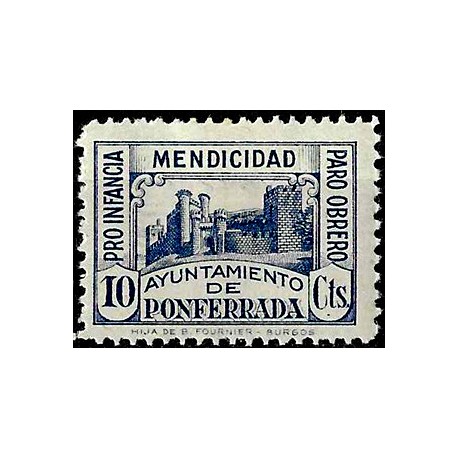 Viñeta. Ponferrada. Mendicidad. 10 Céntimos (Nuevo, con señal de fijasellos)