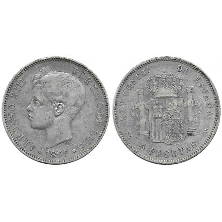 Alfonso XIII. 1897*(18-97). 5 Pesetas (BC) (Plata) Ceca de Madrid SG-V