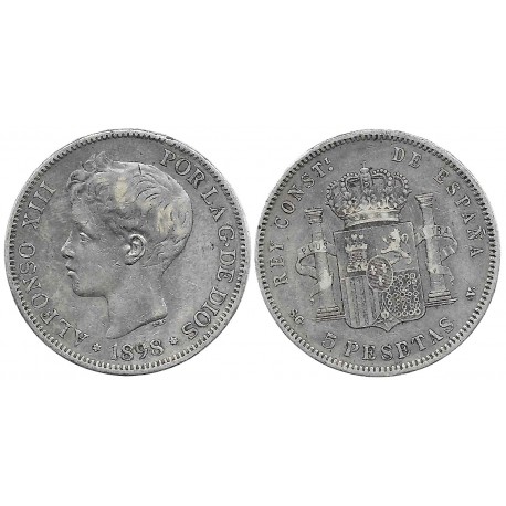 Alfonso XIII. 1898*(18-98). 5 Pesetas (BC) (Plata) Ceca de Madrid SG-V