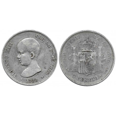 Alfonso XIII. 1888*(-----). 5 Pesetas (BC) (Plata) Ceca de Madrid MP-M