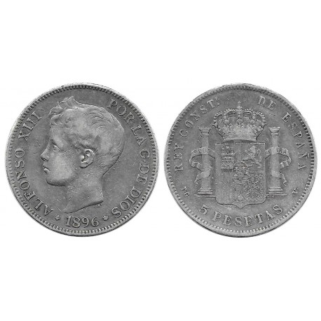 Alfonso XIII. 1896*(18-96). 5 Pesetas (BC) (Plata) Ceca de Madrid PG-V