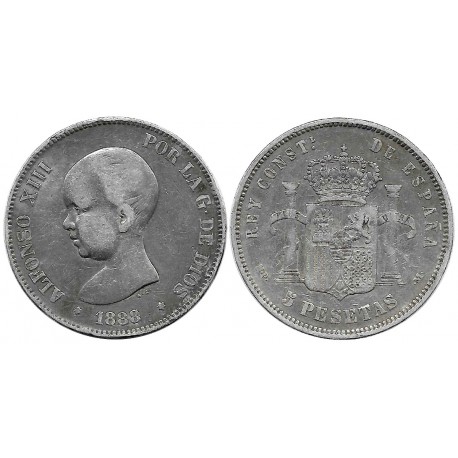 Alfonso XIII. 1888*(-----). 5 Pesetas (BC) (Plata) Ceca de Madrid MP-M