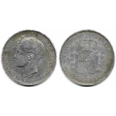 Alfonso XIII. 1898*(18-98). 5 Pesetas (BC) (Plata) Ceca de Madrid SG-V