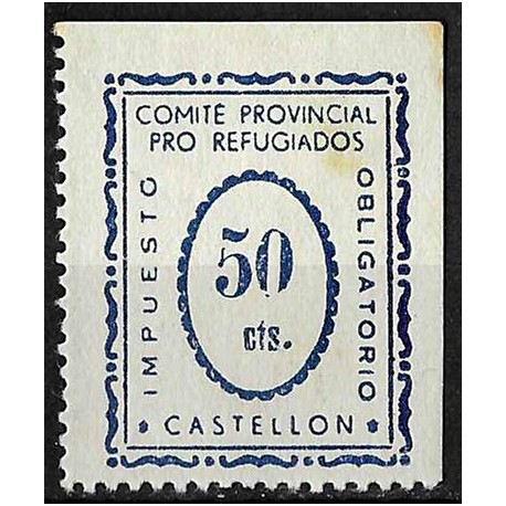 Viñeta. Comité Provincial Pro Refugiados. Castellón. 50 Céntimos (Nuevo, con señal de fijasellos)
