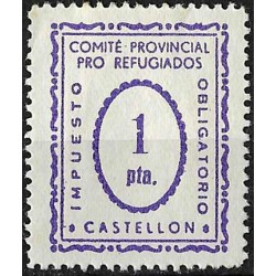 Viñeta. Comité Provincial Pro Refugiados. Castellón. 1 Peseta (Nuevo, con señal de fijasellos)