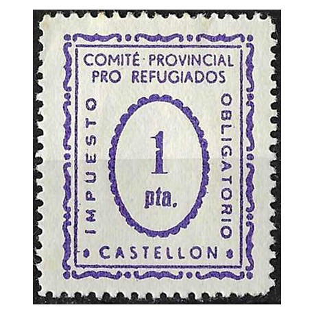 Viñeta. Comité Provincial Pro Refugiados. Castellón. 1 Peseta (Nuevo, con señal de fijasellos)