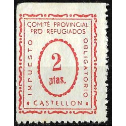 Viñeta. Comité Provincial Pro Refugiados. Castellón. 2 Pesetas (Nuevo, con señal de fijasellos)